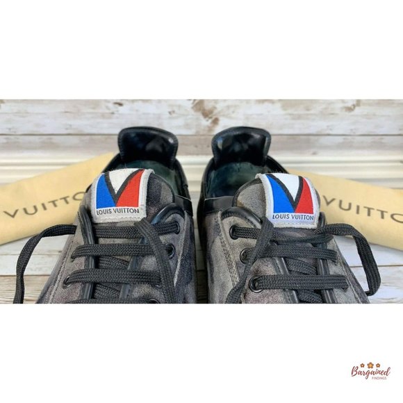 Authentic Louis Vuitton Camouflage Suede & Black Leather Slalom Low Top Sneakers - Picture 7 of 14
